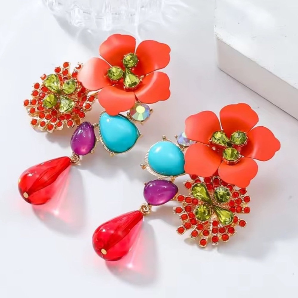 Anthropologie Colorful Floral Statement Earrings